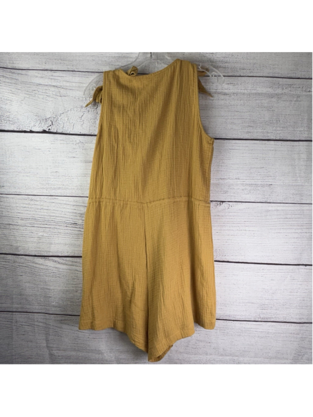 En Luxe Mustard Yellow Cotton Gauze Romper Tie Shoulder Button Front Jumpsuit M - Picture 4 of 8